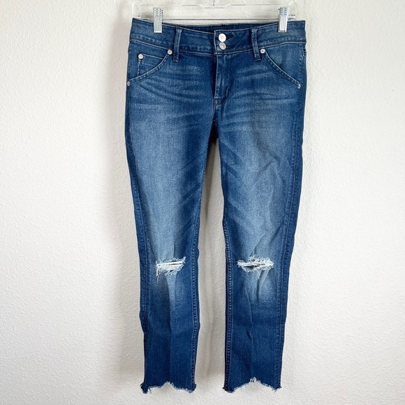 New Hudson Collin Crop Jeans Women's 27 Mid Rise Skinny Leg Distressed Chew Hem - Picture 2 of 6